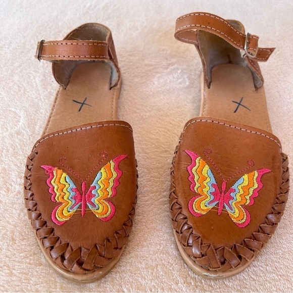 MEXICAN HUARACHES LEATHER BUTTERFLY EMBROIDERED ANKLE STRAP SIZE 8 - Picture 6 of 10